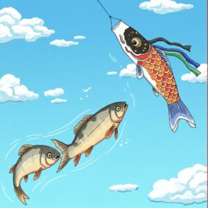 鮎と鯉のぼり